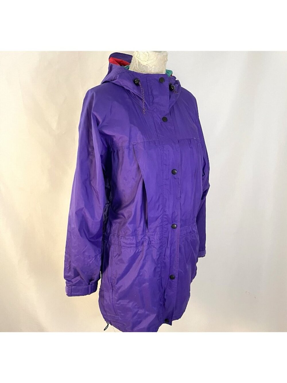 Vintage REI Elements Jacket Womens 12 Purple Hooded Rain Shell Teflon Coat Y2K